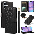 iPhone 17 wallet cover rhombus PU leather with strap - black — Övrigt