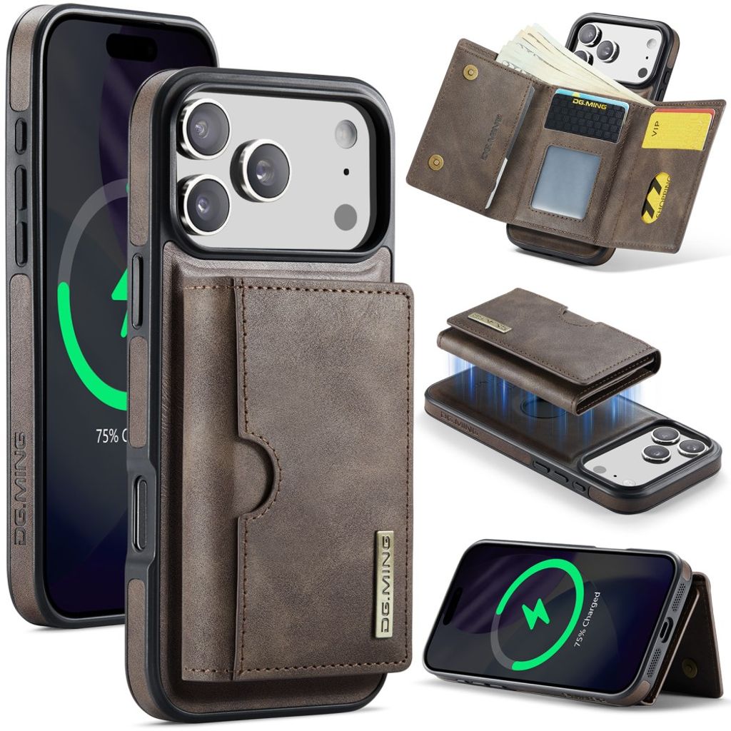 DG.MING iPhone 18 Pro/17 Pro Case with Magnetic Wallet - Brown