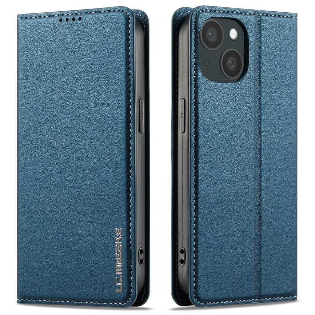 LC.IMEEKE iPhone 14/13 Wallet Cover Stand PU Leather - Blue — LC.IMEEKE