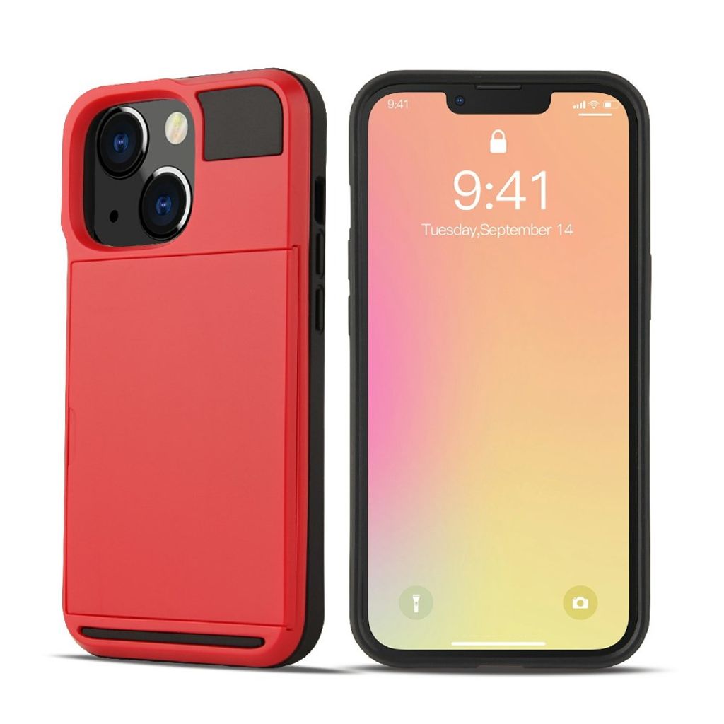 iPhone 13 case with slide card holder - Red