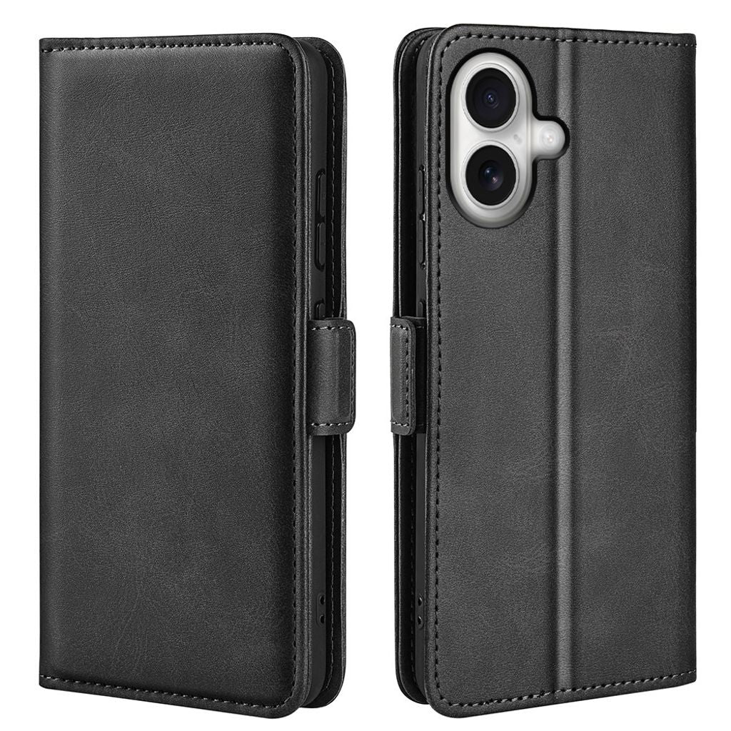 iPhone 17 calf texture leather wallet phone cover - black — Övrigt