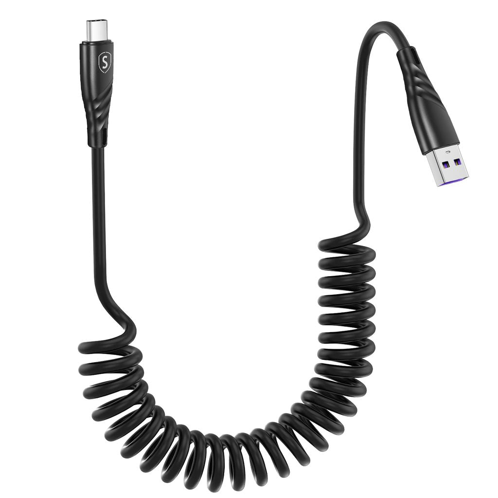 SiGN 15W Coiled USB-A to USB-C Fast Charging Cable for Car – Black — SiGN