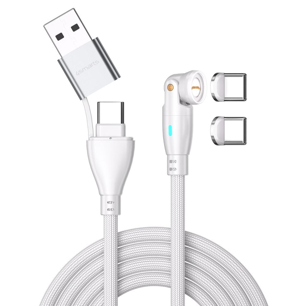 4Smarts GravityCord USB-C/A 540° Magnetic Cable 100W, 1,8m - White — 4Smarts