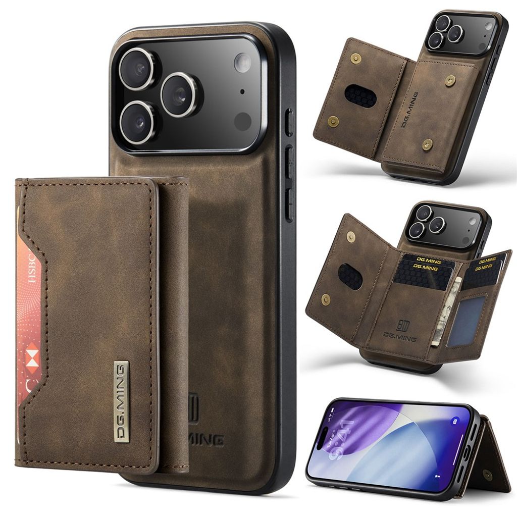 DG.MING iPhone 18 Pro Max/17 Pro Max Case with Detachable Wallet - Brown