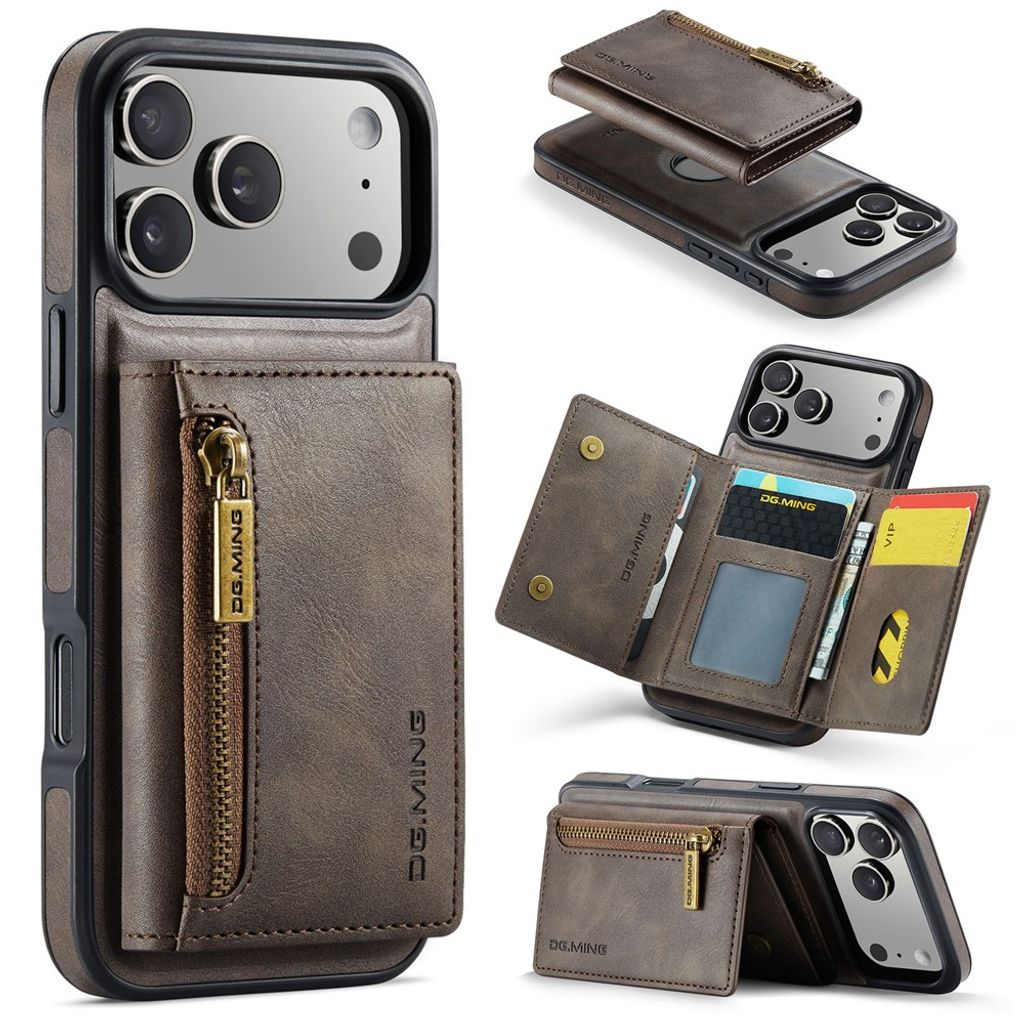 DG.MING iPhone 18 Pro/17 Pro Case Detachable Magnetic Wallet - Brown