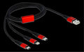 Delock 3-in-1 USB-A to Lightning/Micro USB/USB-C Charging Cable, 1m - Black/red — DeLOCK