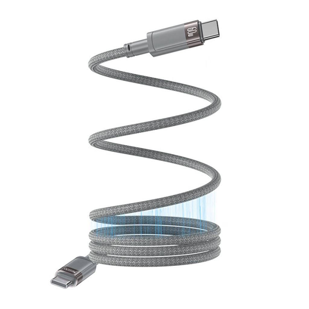 Yesido USB-C to USB-C Fast Charging Magnetic Cable PD 60W, 1m - Gray
