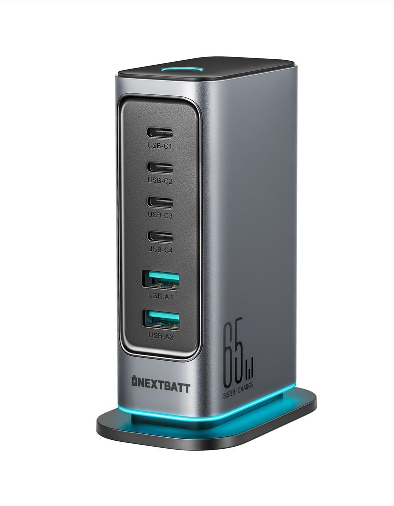NEXTBATT 6-in-1 65W GaN Multi USB Charger 4 USB-C & 2 USB-A