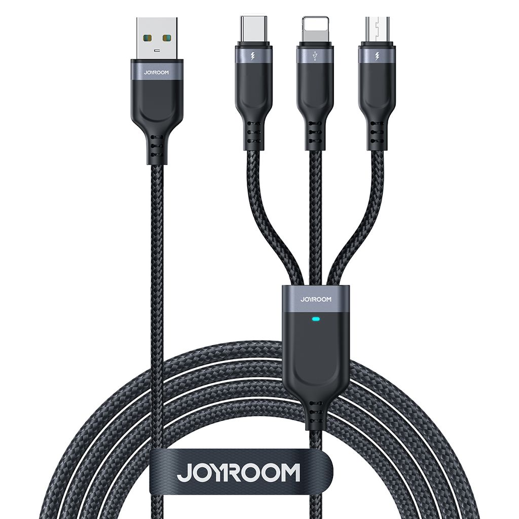 Joyroom 3-in-1 USB-A to Lightning/USB-C/Micro USB Cable 3.5A, 1.2m - Black — Joyroom