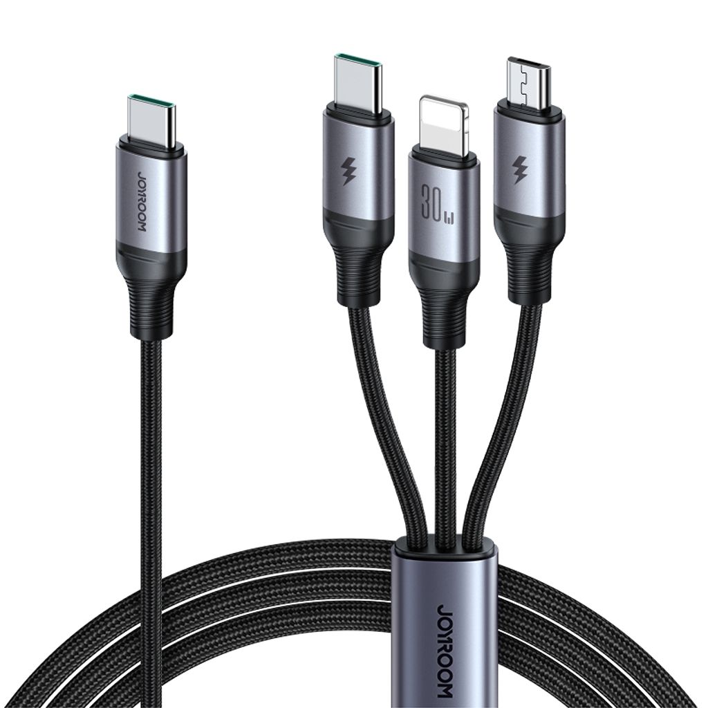 Joyroom 3-in-1 cable USB-C to Lightning, Micro-USB, 100W, 1.2m - Black — Joyroom