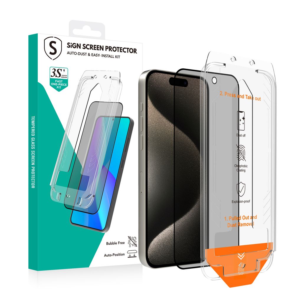 SiGN Privacy Screen Protector iPhone 15 Pro – EZ Apply applicator, 2-pack