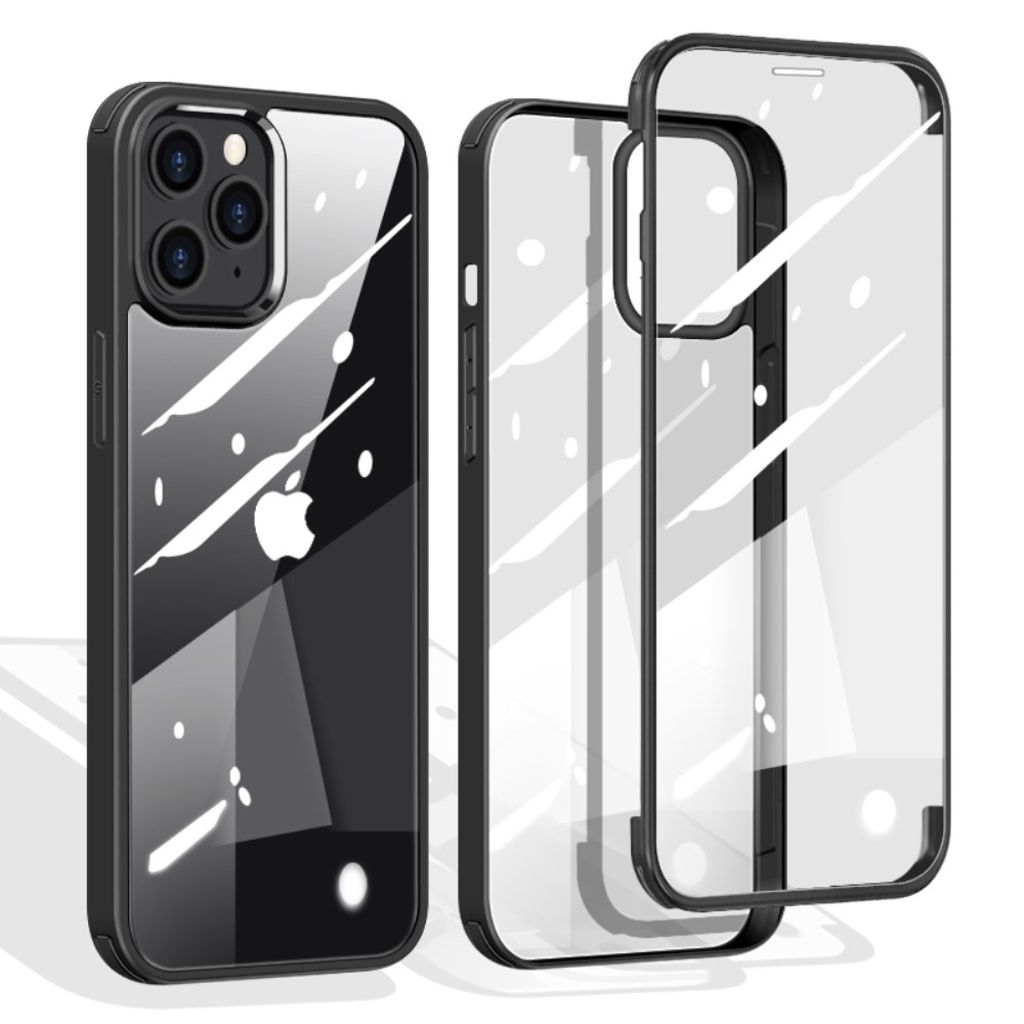 iPhone 12/12 Pro kuori näytönsuojalla - musta