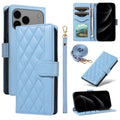 iPhone 17 Pro Max wallet cover rhombus PU leather phone cover - blue
