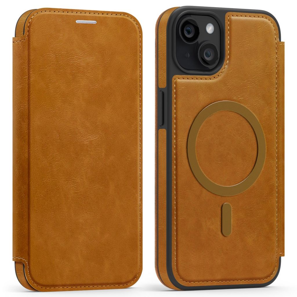 iPhone 14 Plus Wallet Cover MagSafe Card Holder RFID Blocking - Brown