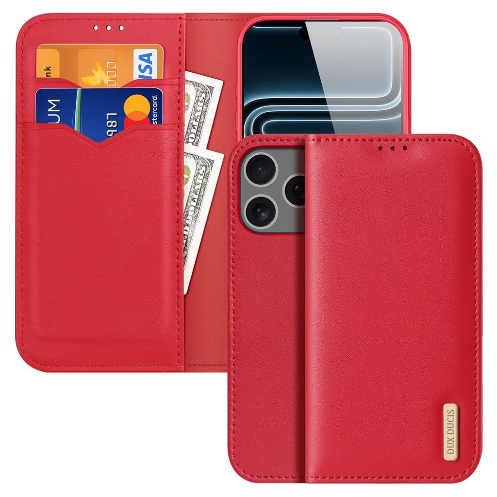 DUX DUCIS iPhone 18 Pro Max Wallet Cover Genuine Leather - Red — DUX