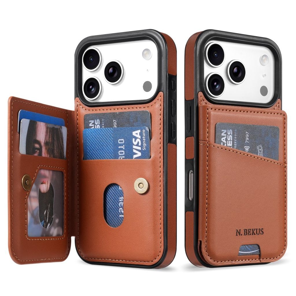 N.BEKUS iPhone 18 Pro/17 Pro Wallet Case RFID Blocking - Brown — N.BEKUS