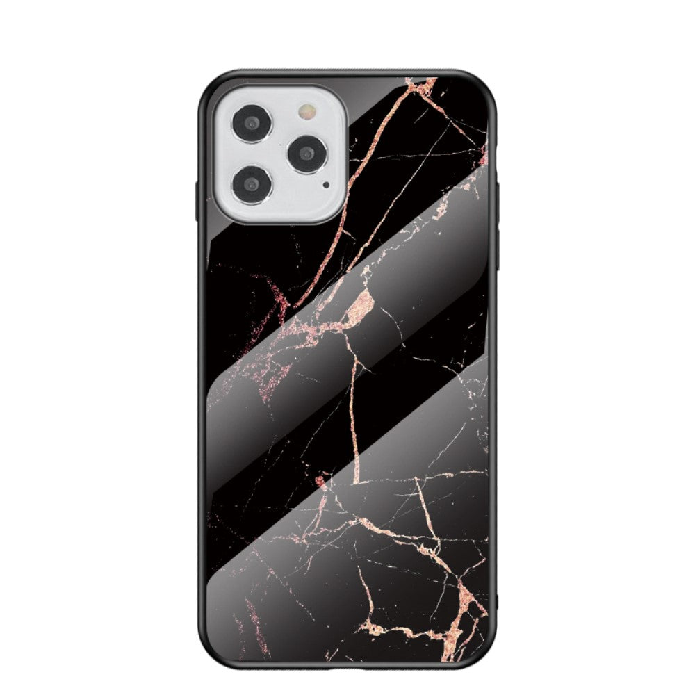 iPhone 12 Pro/12 Marble Design Case Tempered Glass Back - Black/Gold