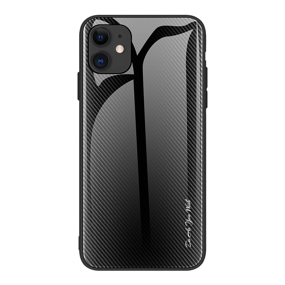 iPhone 12/12 Pro Carbon Fibre Texture Glass Back Case - Black