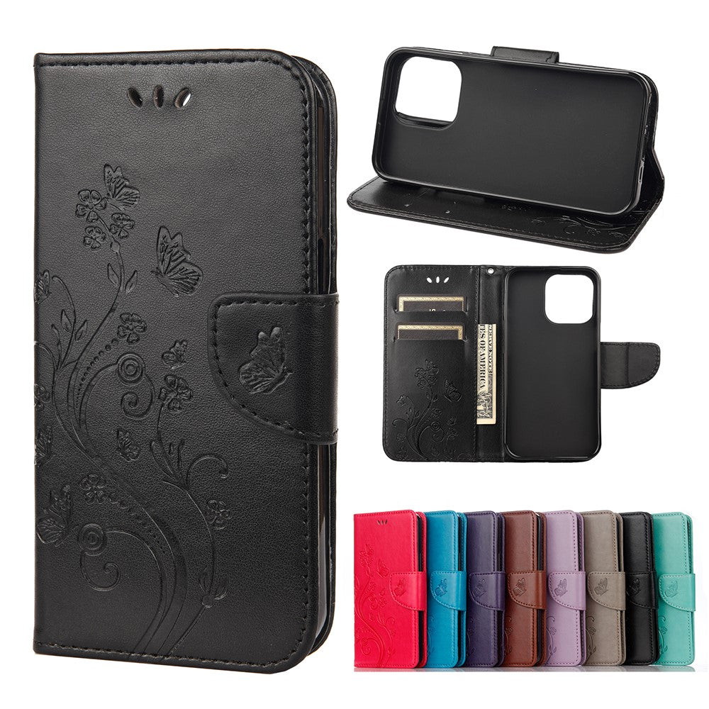 Butterfly Flower Wallet Case for iPhone 13 - Black — Butterfly