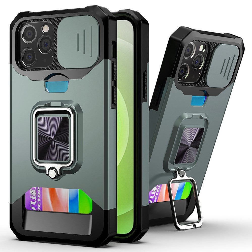IPhone 12- 12 Pro case with card holder - Blackish Green