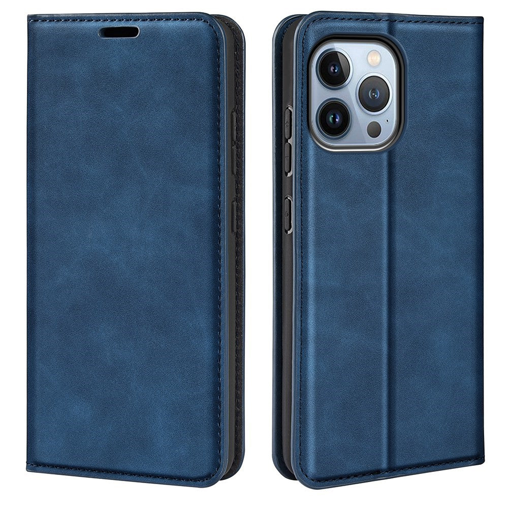 iPhone 14 Pro Soft Leather Folio Flip Cover - Blue