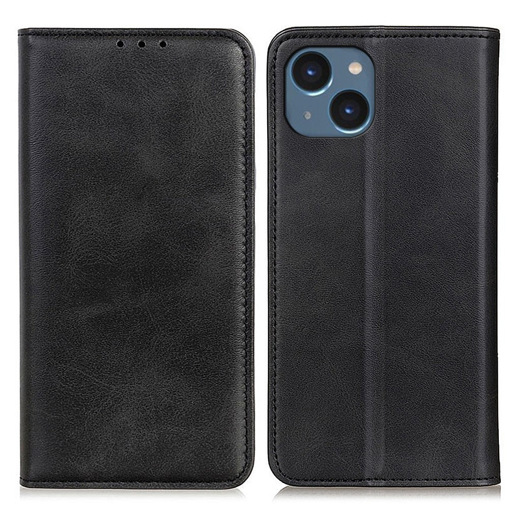 Split Leather iPhone 14 wallet cover - Black
