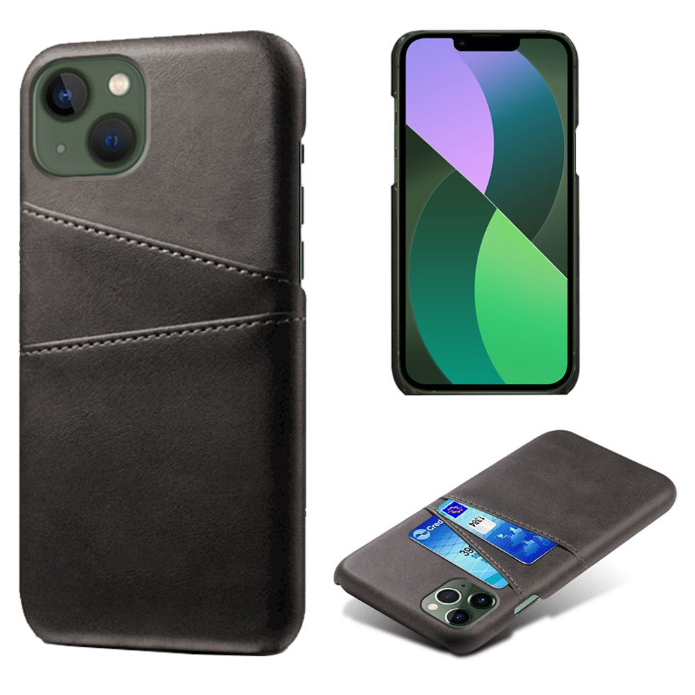 IPhone 14 PU Leather Coated Hard PC Case - Black — Övrigt