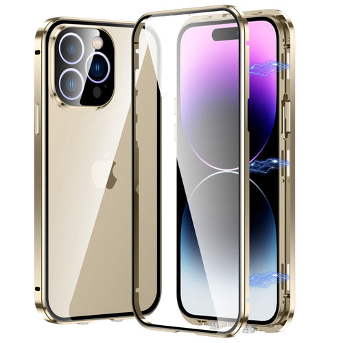 2-in-1 iPhone 14 Pro Max case in tempered glass - Gold — Övrigt