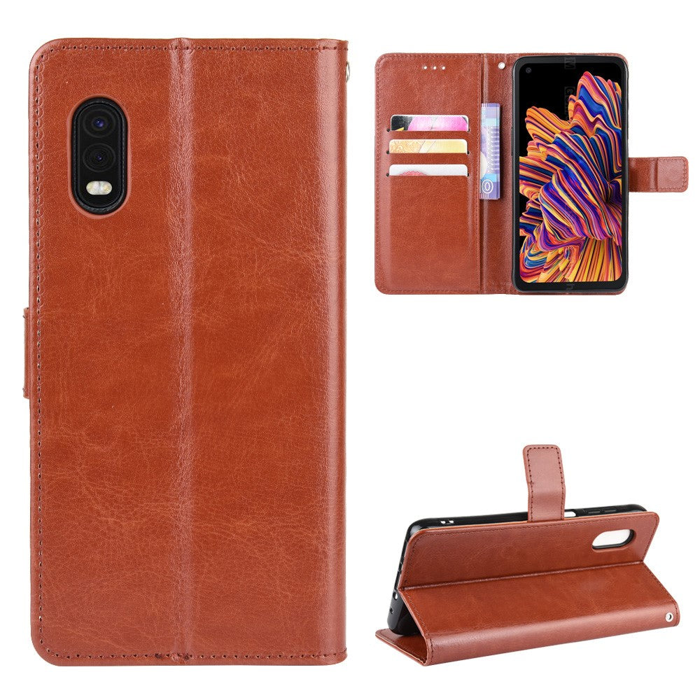 Crazy Horse Wallet Cover for Galaxy Xcover Pro - Brown — Crazy