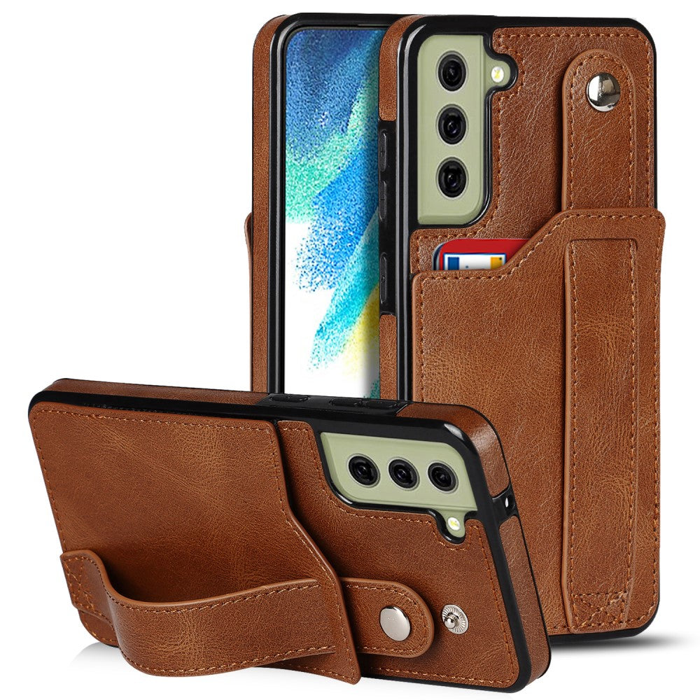 Samsung Galaxy S21 FE 5G case with a card holder and a stand - Brown — Samsung