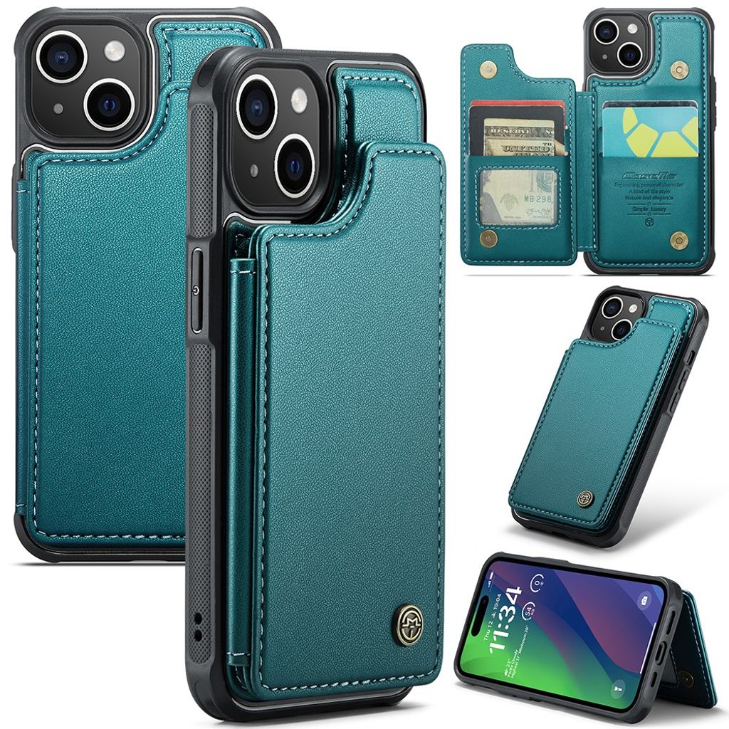 CASEME C22 iPhone 15 Wallet Case RFID Blocking - Green