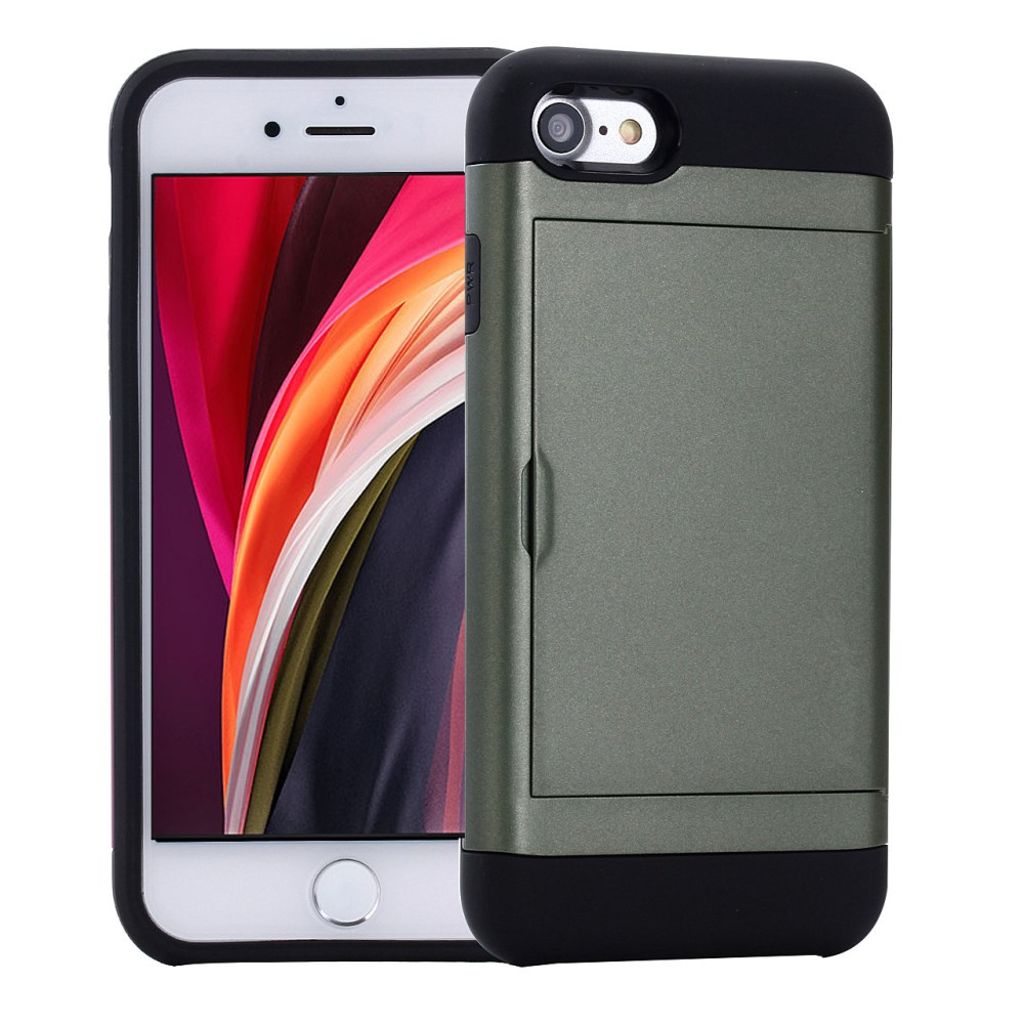 iPhone SE (2022) etc. case with slide card holder - Army Green