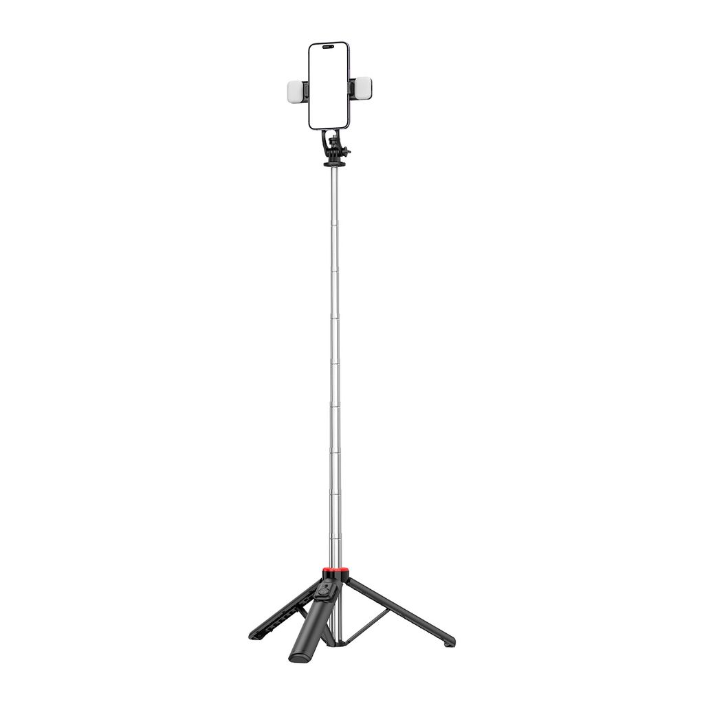 Selfie stick / Telescopic tripod with lamps and phone holder, 1.3m — Hurtel