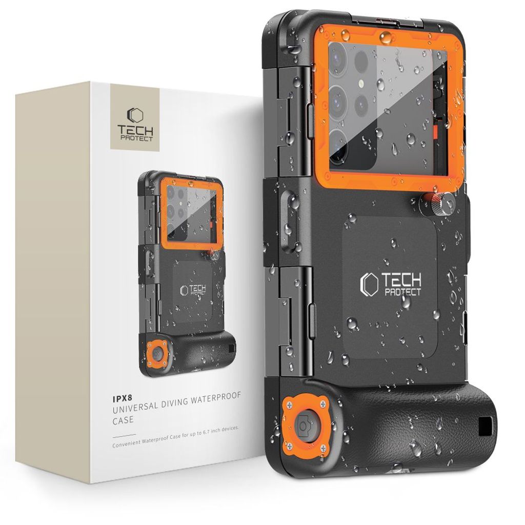 Tech-Protect Waterproof Case for 4.7-6.7 inch Smartphones - Black/Orange — Tech-Protect