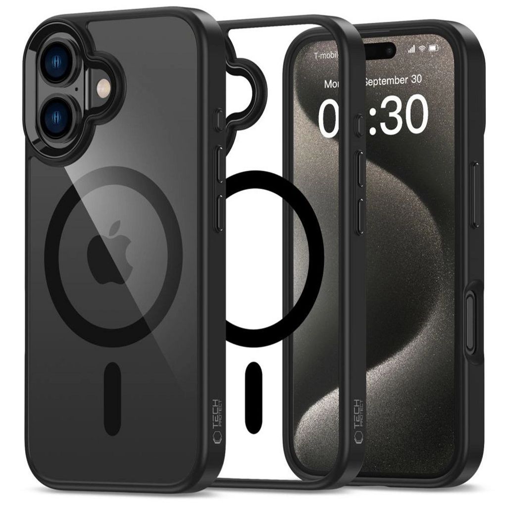 Tech-Protect MagMat MagSafe Case for iPhone 16 - Black/Transparent
