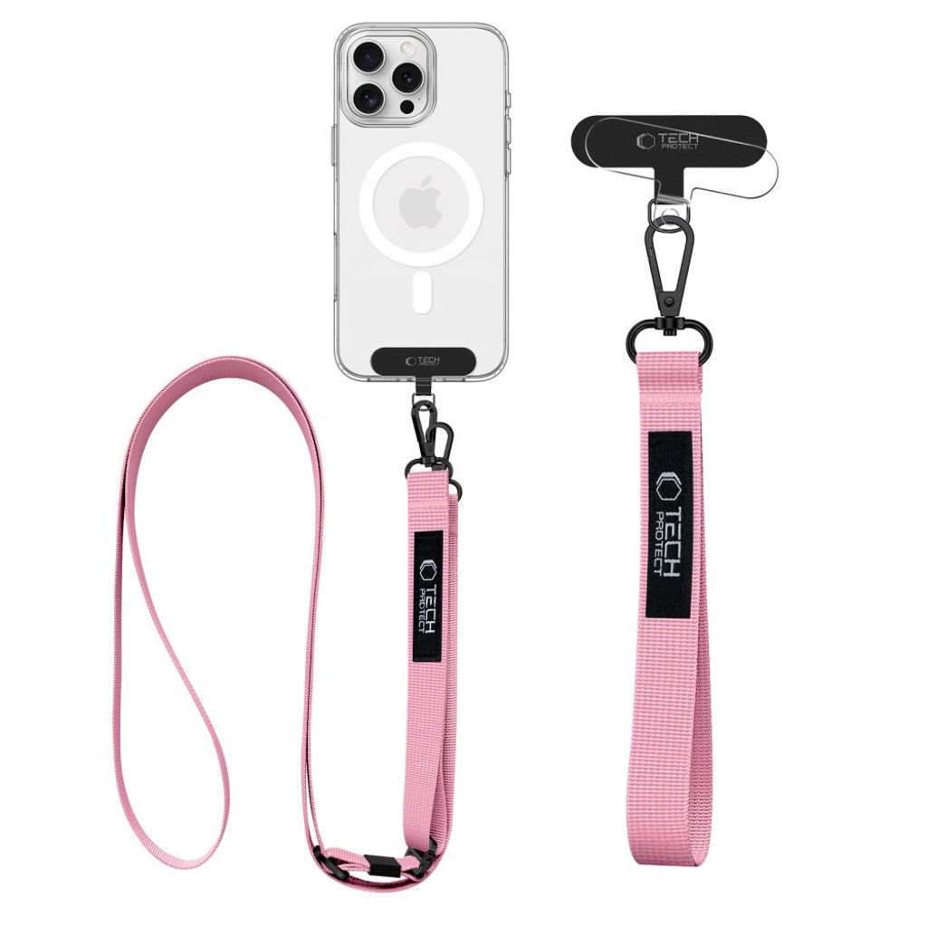 Tech-Protect C65 phone strap set for crossbody and wrist – Pink — Tech-Protect