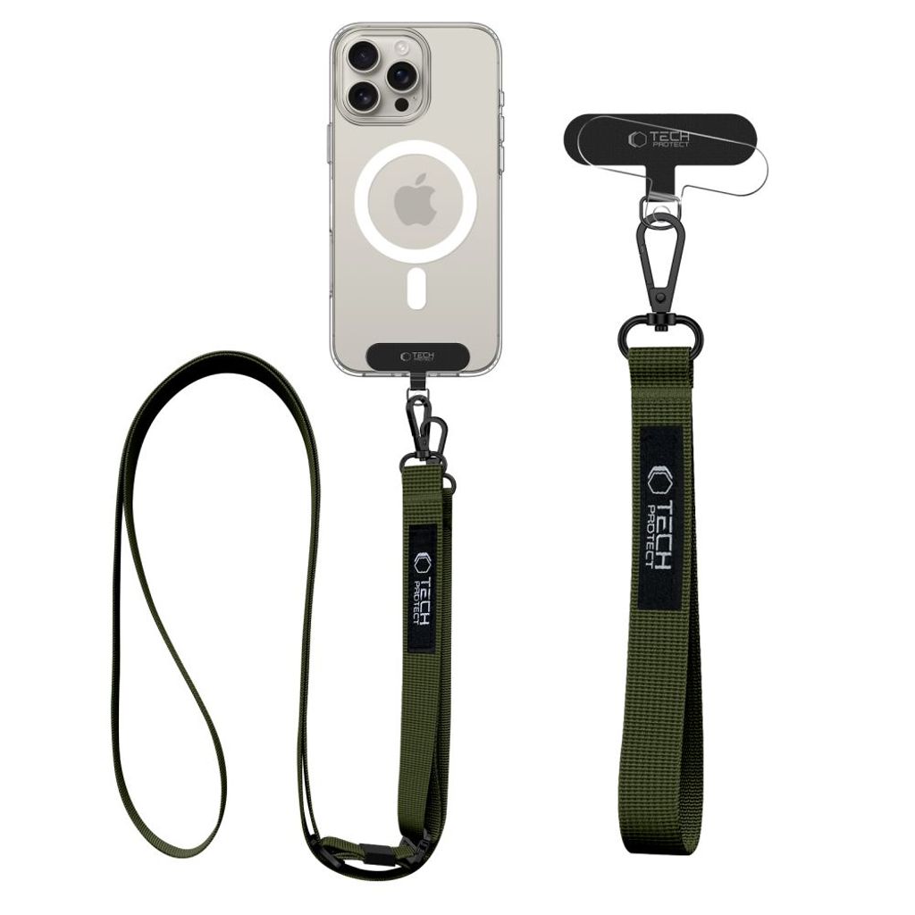 Tech-Protect C65 phone strap set for crossbody and wrist – Olive — Tech-Protect