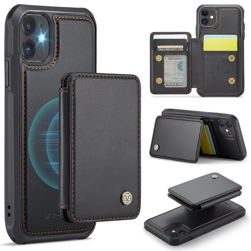 JEEHOOD iPhone 11 Case with Detachable Magnetic Card Bag – Black