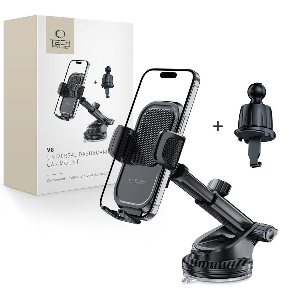 Tech-Protect V8 phone holder car for dashboard, windshield or air vent – Black — Tech-Protect