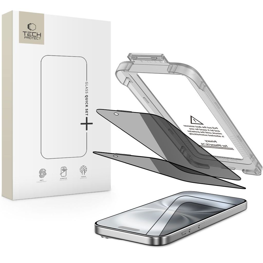 Tech-Protect Quick Set Spy+ iPhone 15/16 Privacy Glass Screen Protector 2-Pack — Tech-Protect