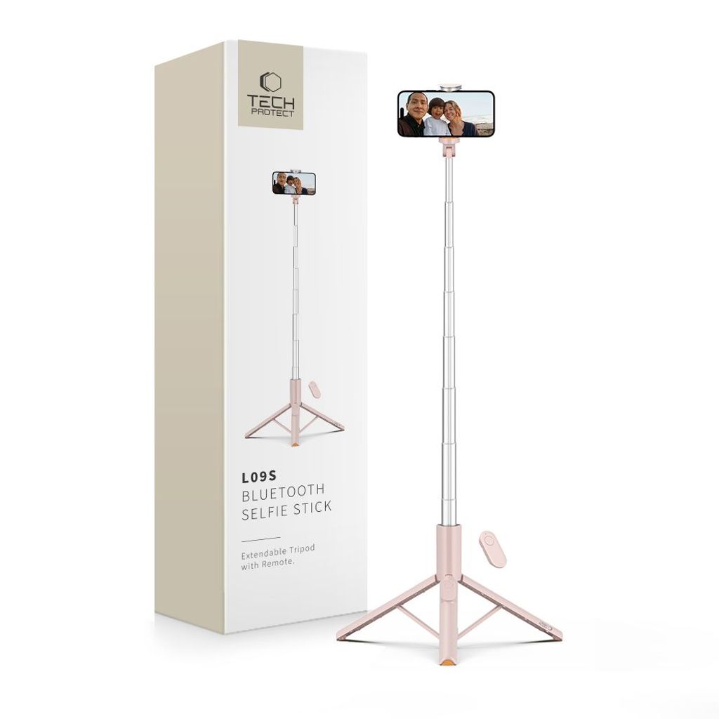 Tech-Protect L09S selfie stick with tripod – Pink — Tech-Protect