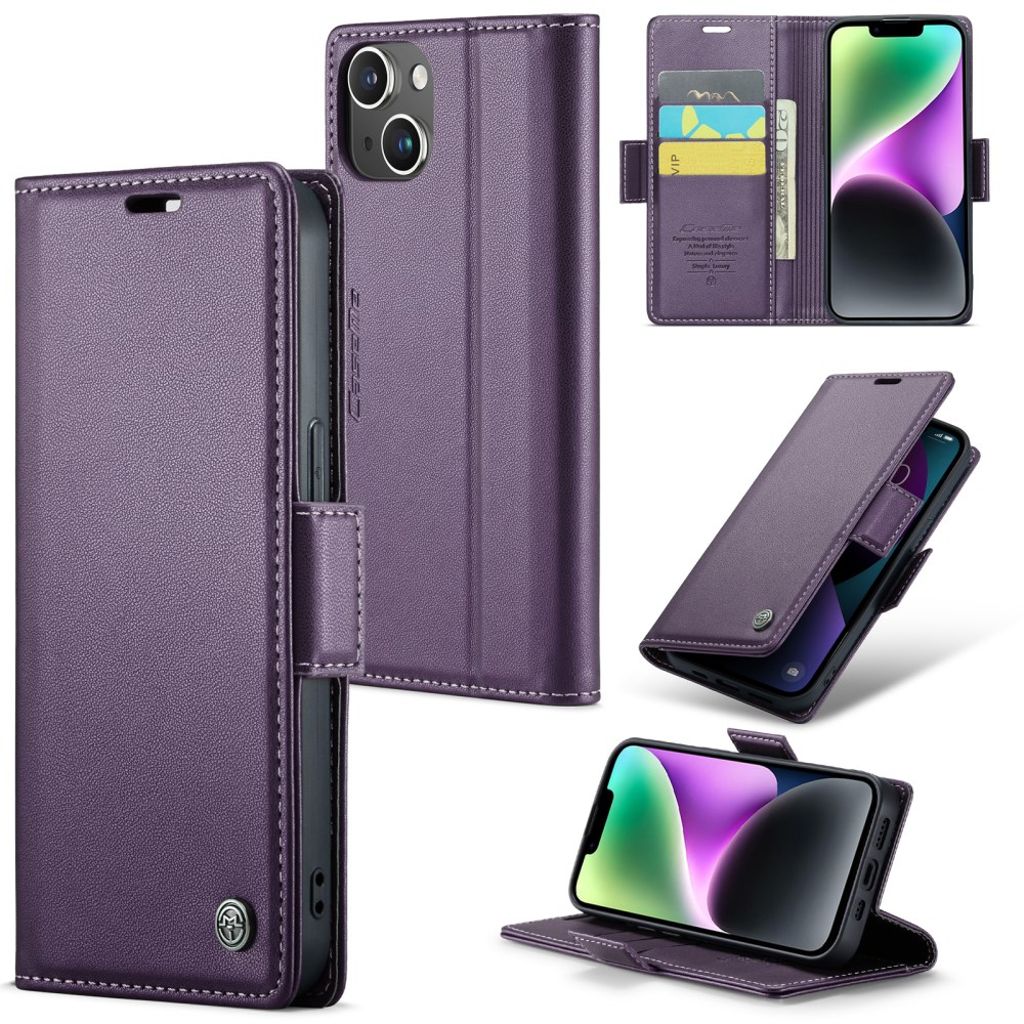 CASEME iPhone 14 Wallet Cover RFID Blocking 3 Card Slots - Purple