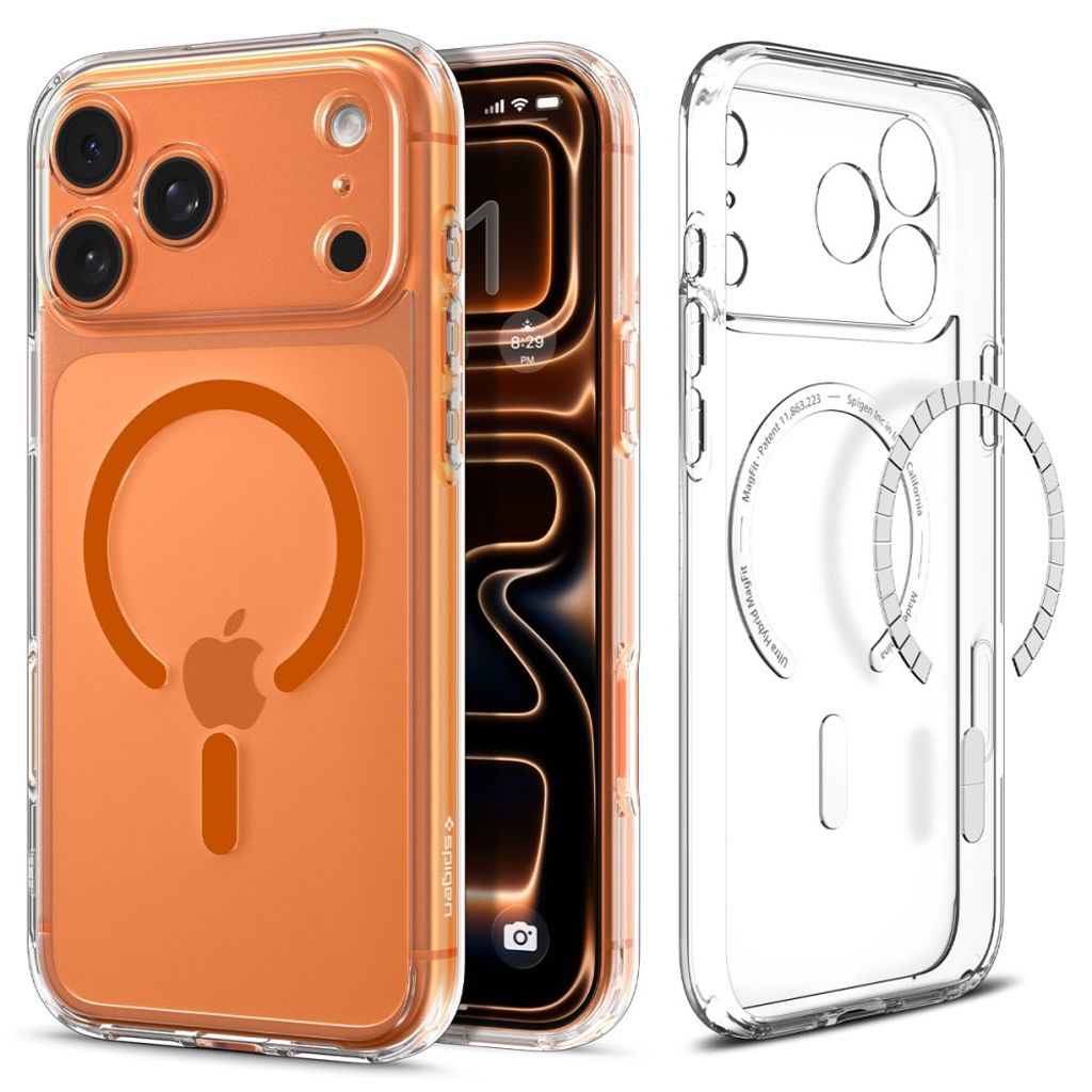 Spigen Ultra Hybrid MagFit Case for iPhone 18 Pro / 17 Pro - Transparent/Orange — Spigen