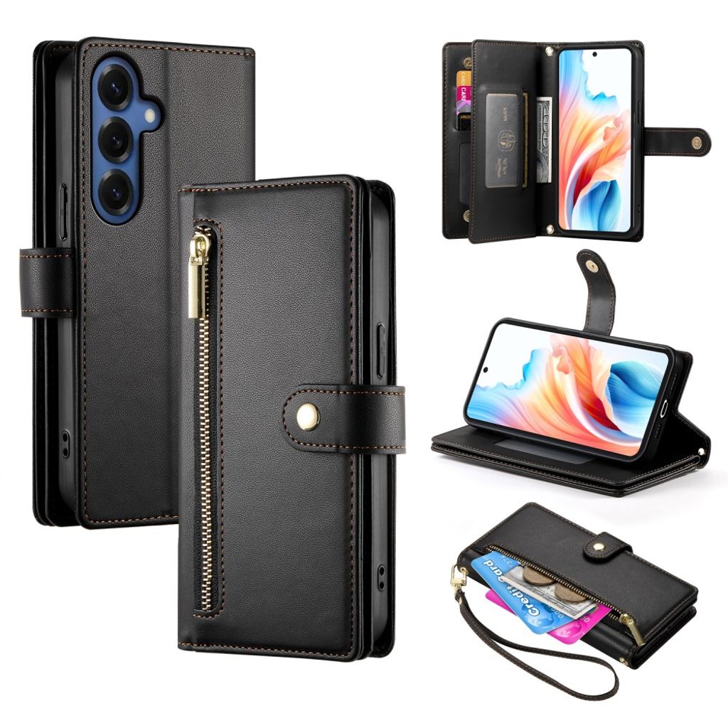 Samsung Galaxy S26 Wallet Cover Card Holder Stand Strap - Black