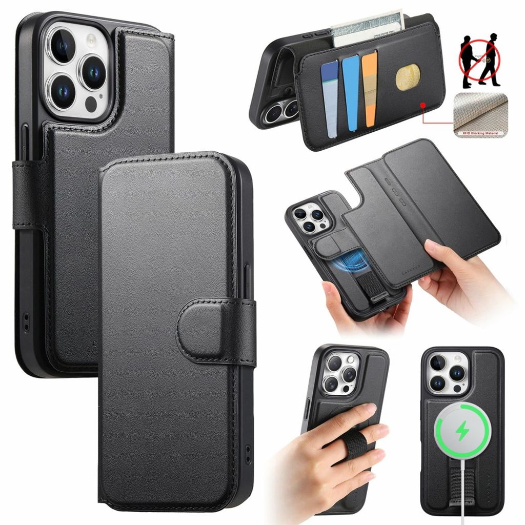 CASENEO iPhone 15 Pro MagSafe Wallet Cover RFID Blocking - Black