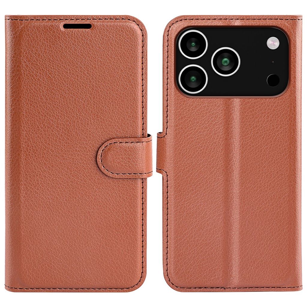 AMORUS iPhone 18 Pro Max/17 Pro Max Wallet Cover Litchi PU-leather - Brown — AMORUS