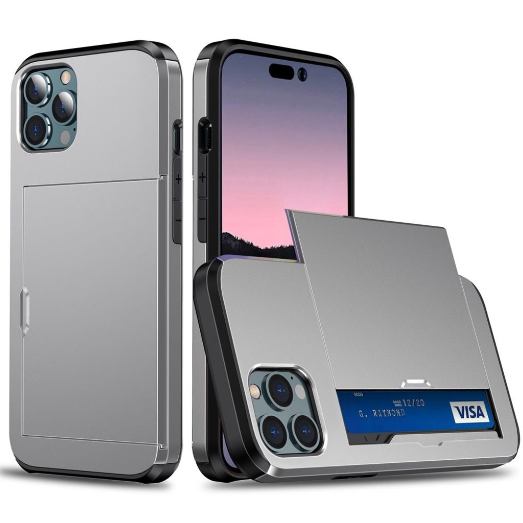 iPhone 14 Pro case with slide card holder - Grey — Övrigt