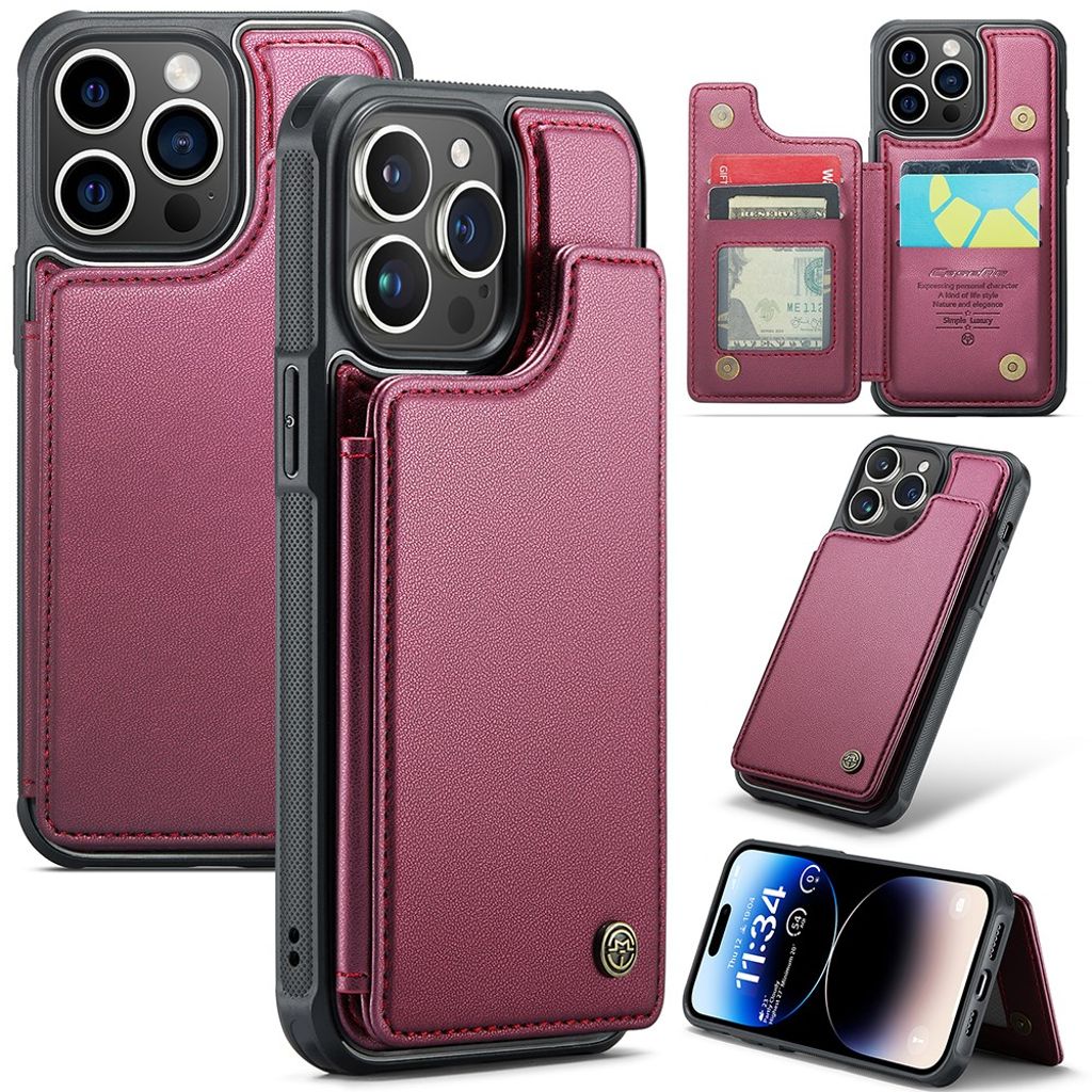 CASEME iPhone 14 Pro Wallet Case RFID Blocking Card Slots - Red
