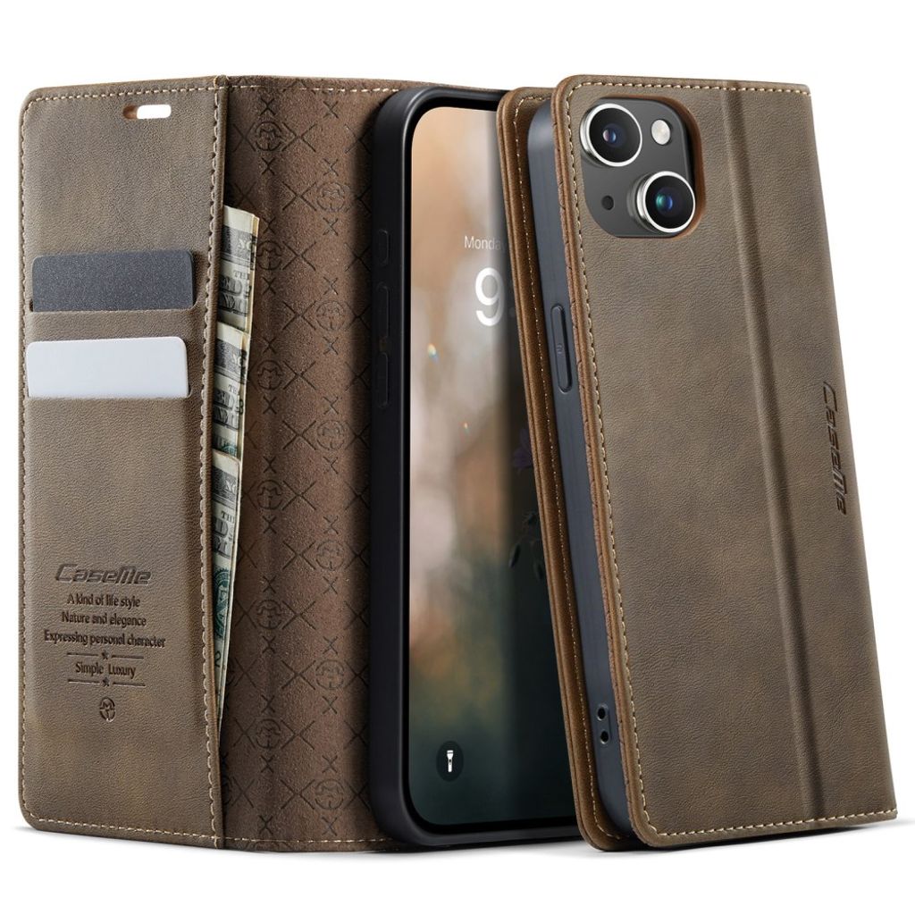 CASEME iPhone 14 RFID Blocking Wallet Cover Stand – Coffee