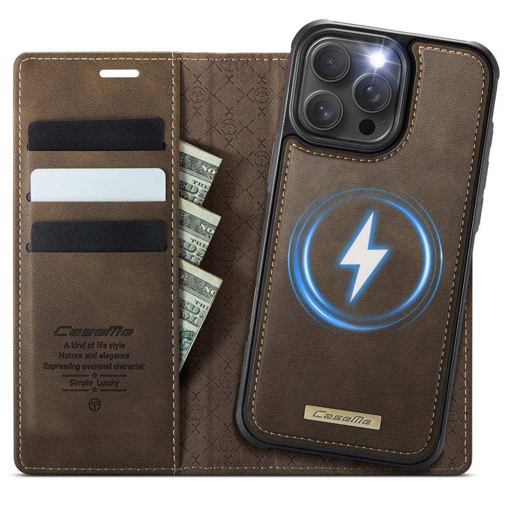 CASEME iPhone 15 Pro C49 Wallet Cover MagSafe RFID Detachable - Brown — CASEME